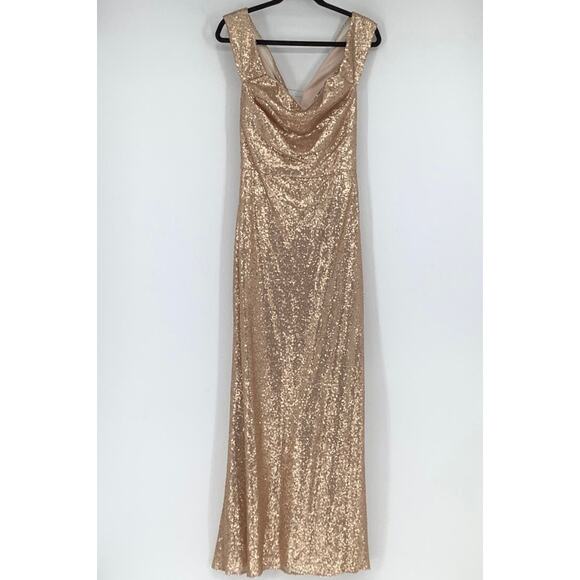 NEW! Dessy Collection Size 14 Mermaid Maxi Sequin Dress Rose Gold $285 MSRP J2-1 - Picture 3 of 10